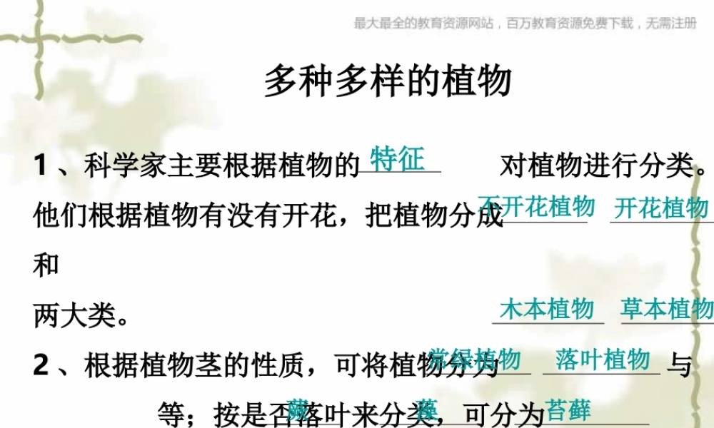 教科小学科学六上《4.3、多种多样的植物》PPT课件(2)【加微信公众号 jiaoxuewuyou 九折优惠 qq 1119139686】.ppt