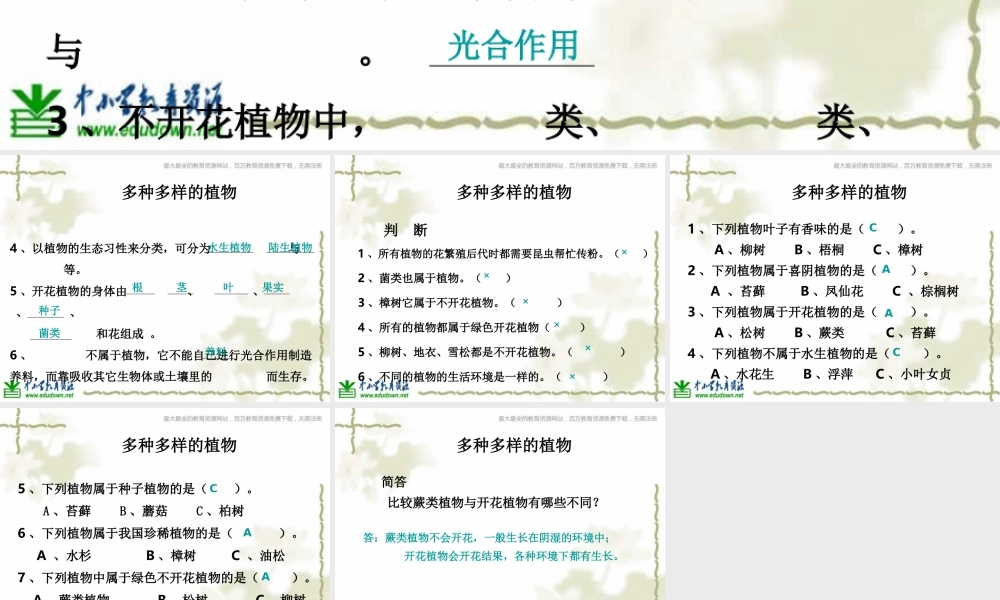 教科小学科学六上《4.3、多种多样的植物》PPT课件(2)【加微信公众号 jiaoxuewuyou 九折优惠 qq 1119139686】.ppt