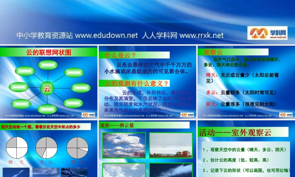 教科小学科学四上《1.6、云的观测》PPT课件(2)【加微信公众号 jiaoxuewuyou 九折优惠 qq 1119139686】.ppt