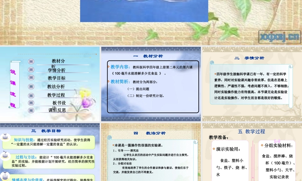 教科小学科学四上《2.6、100毫升水能溶解多少食盐》PPT课件(1)【加微信公众号 jiaoxuewuyou 九折优惠 qq 1119139686】.ppt