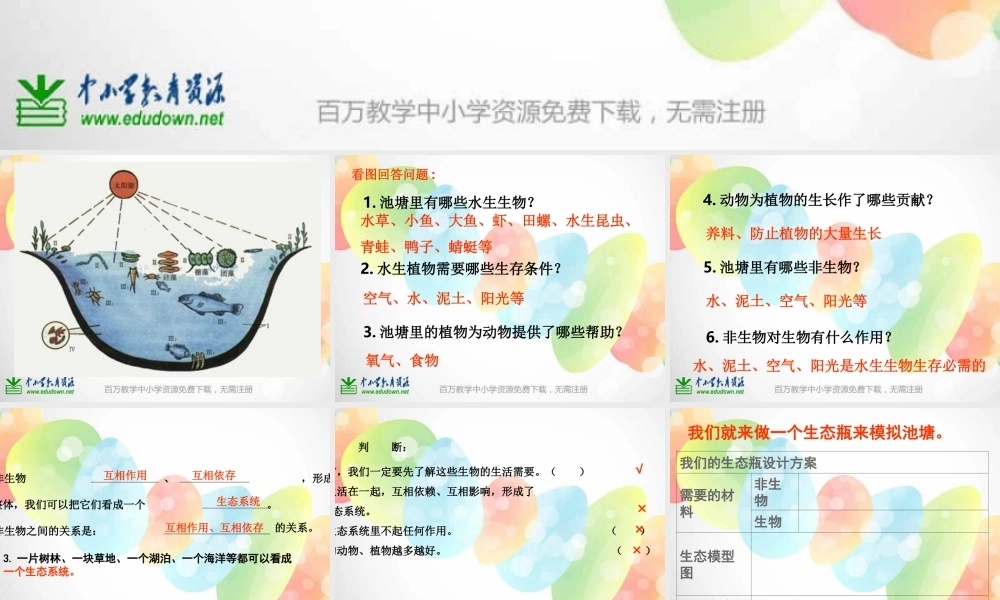教科小学科学五上《1.6、做一个生态瓶》PPT课件(4)【加微信公众号 jiaoxuewuyou 九折优惠 qq 1119139686】.ppt