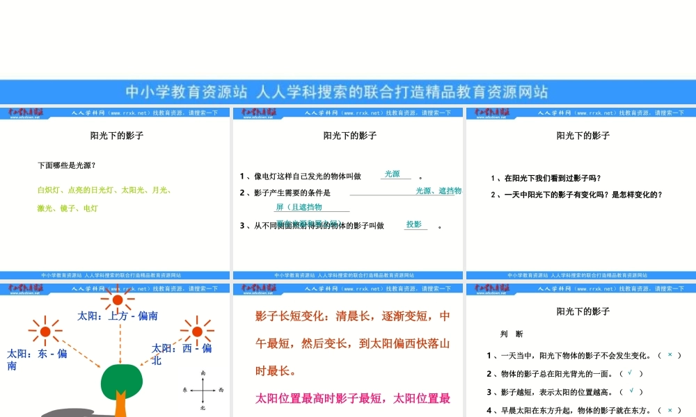 教科小学科学五上《2.2、阳光下的影子》PPT课件(2)【加微信公众号 jiaoxuewuyou 九折优惠 qq 1119139686】.ppt