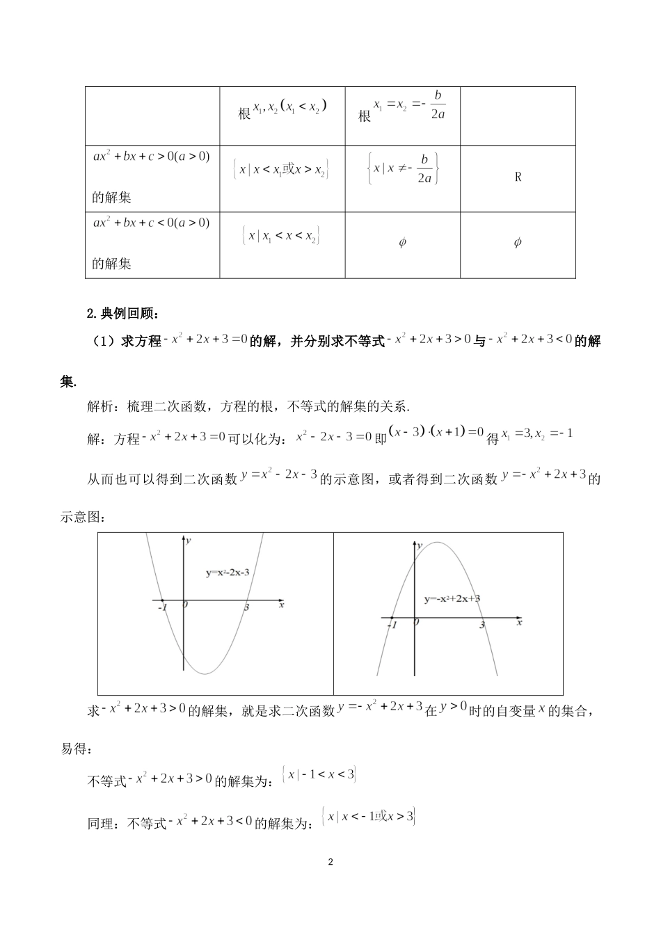 课时3159_2.3二次函数与一元二次方程 不等式（复习课）-2.3二次函数与一元二次方程、不等式复习课【公众号dc008免费分享】.docx_第2页