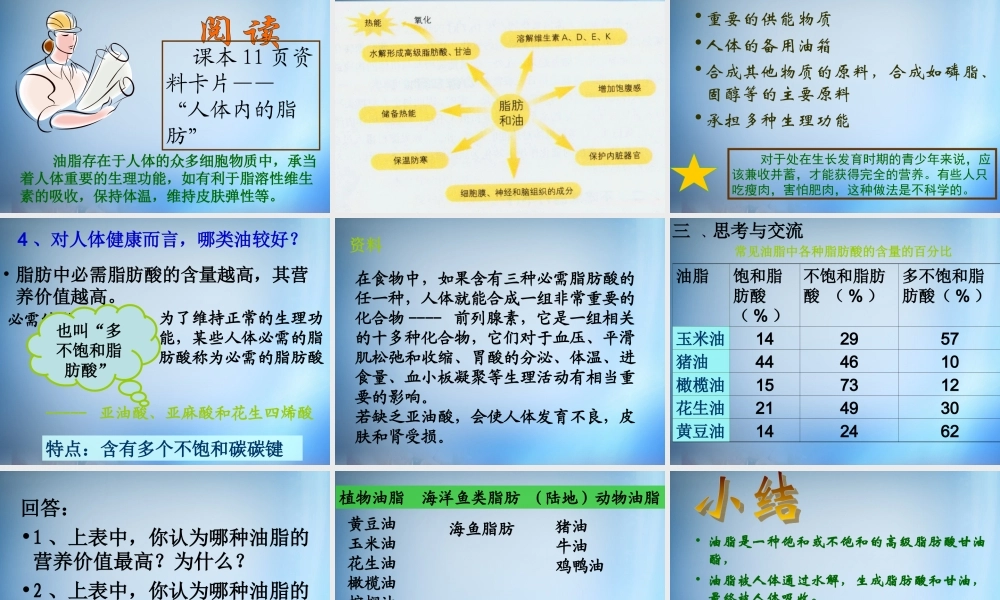 高中化学 1.2《重要的体内能源—油脂》课件 新人教版选修1.ppt