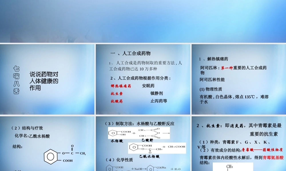 高中化学 2.1《正确使用药物》课件 新人教版选修1.ppt