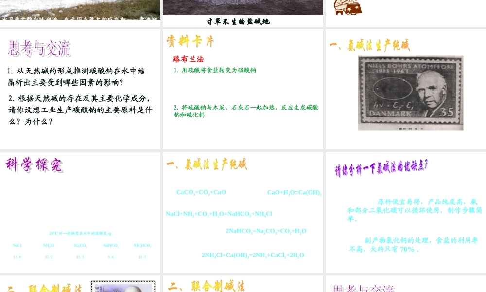 高中人教版化学选修2课件：第1单元 课题3 纯碱的生产16张ppt.ppt