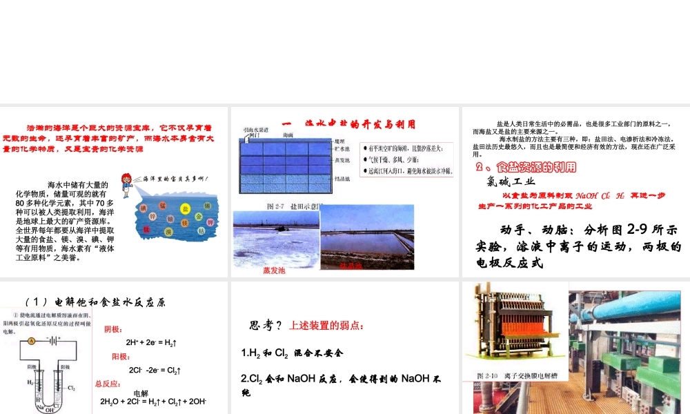 高中人教版化学选修2课件：第2单元 课题2.1 海水的综合利用16张ppt.ppt