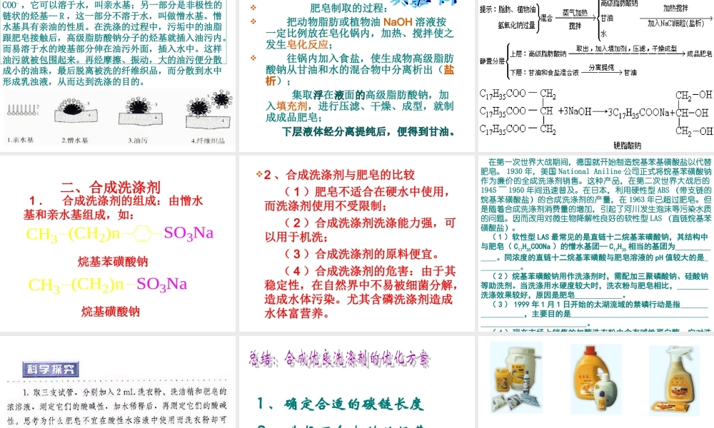 高中人教版化学选修2课件：第4单元 课题2 表面活性剂 精细化学品48张ppt.ppt