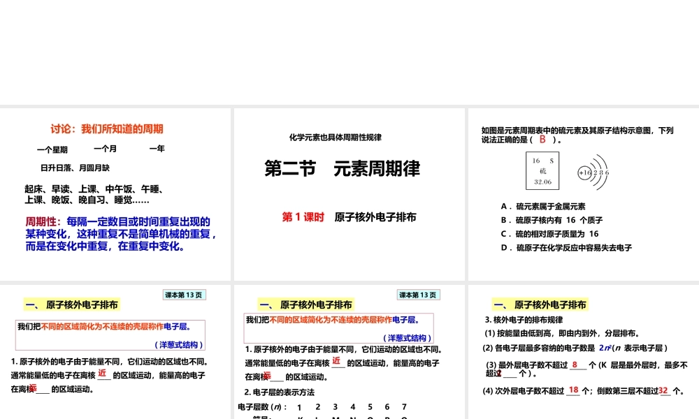 人教版高一化学必修二课件：1.2.1元素周期律第1课时 原子核外电子排布.ppt