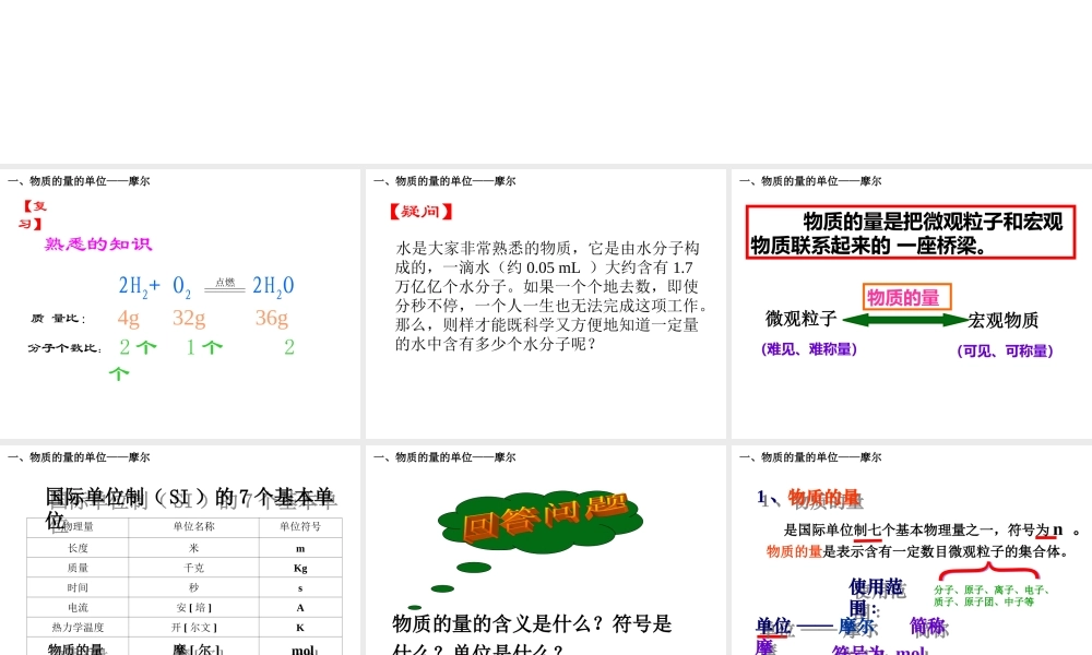 人教版高中化学必修1课件：1.2化学计量在实验中的应用（第1课时） （共26张PPT） .ppt