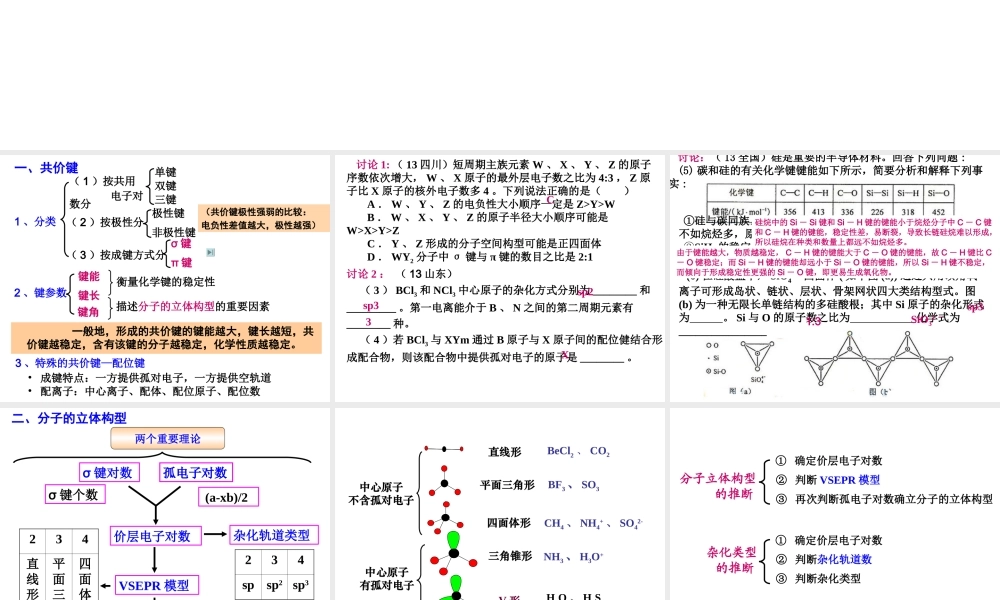 人教版高中化学选修三 第二章 分子结构与性质总复习（课件1）.ppt
