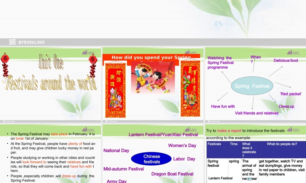 必修三 1.3《 Unit 1 spring festival_ warming up 》（共40页）课件 新人教版必修3.ppt