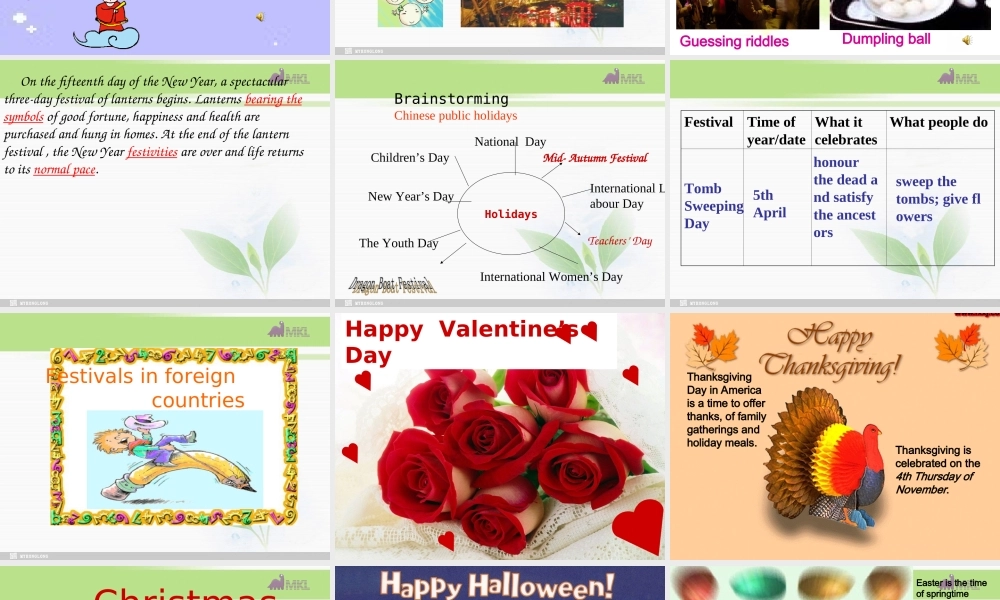 必修三 1.1《 Unit 1 Festivals around the world》 warming up.ppt