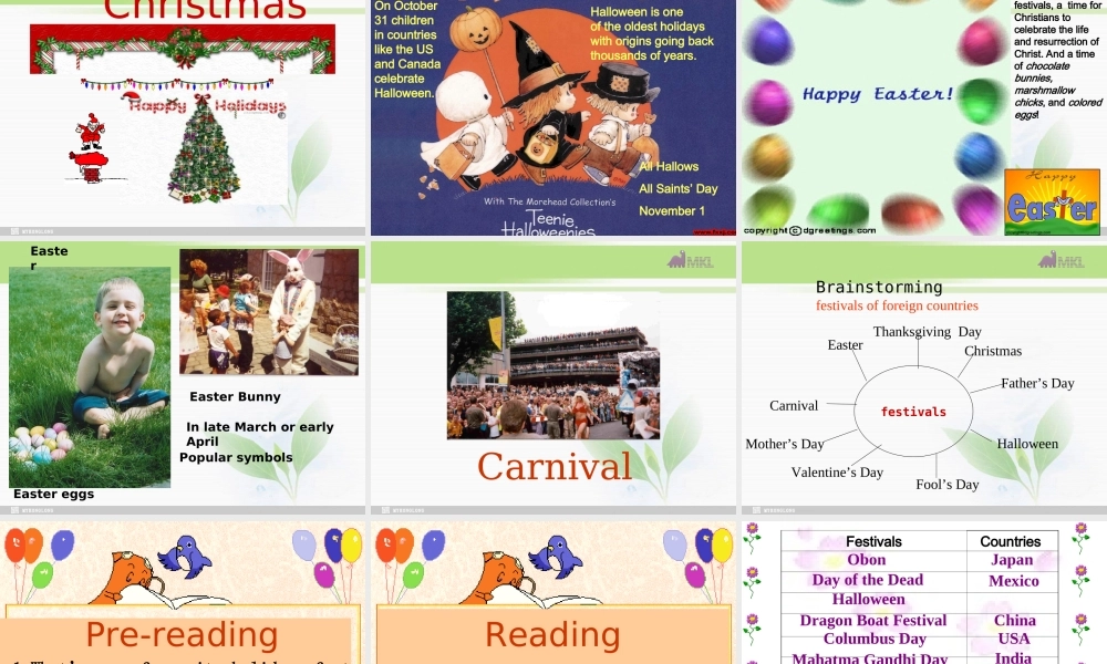 必修三 1.1《 Unit 1 Festivals around the world》 warming up.ppt