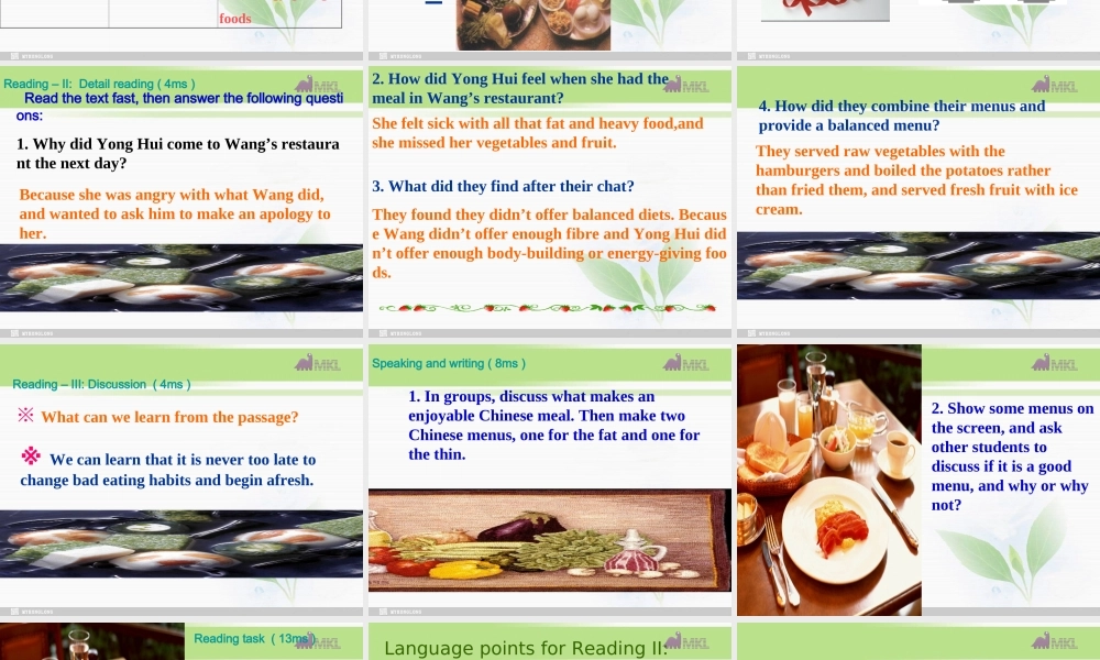 必修三 2.4《Unit 2 Healthy eating》课件（新课标人教版－必修3）.ppt