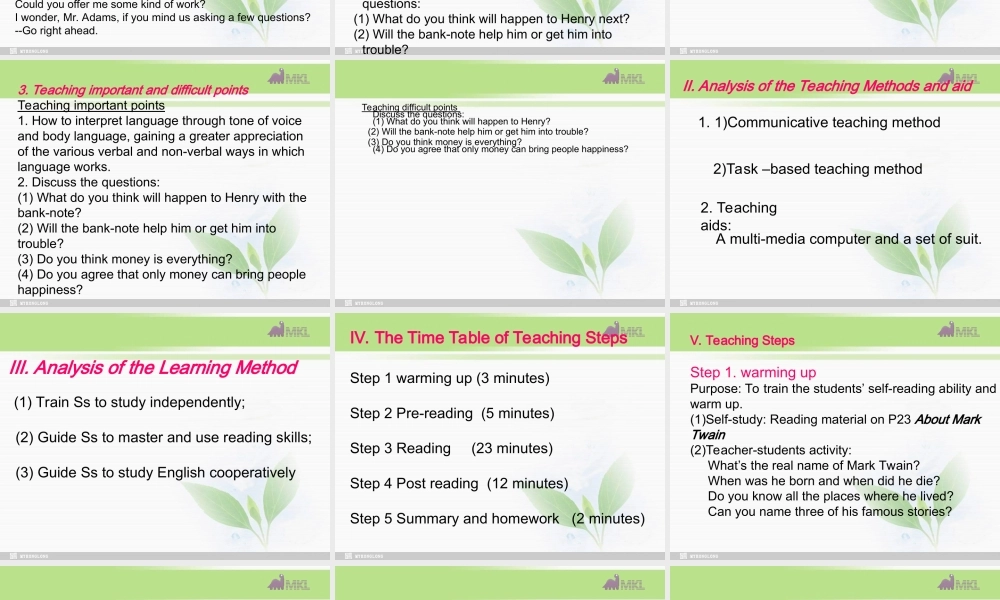 必修三 3.7《Unit 3The Million Pound 》（共21页）.ppt