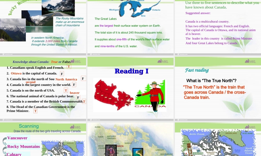 必修三 5.1《Unit 5 Canada-The true north》课件（新课标人教版－必修3）.ppt