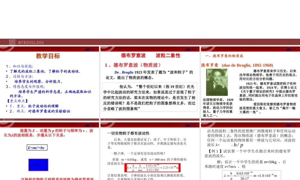 高中物理新课标版人教版选修3-5精品课件：17.3《崭新的一页：粒子的波动性》.ppt