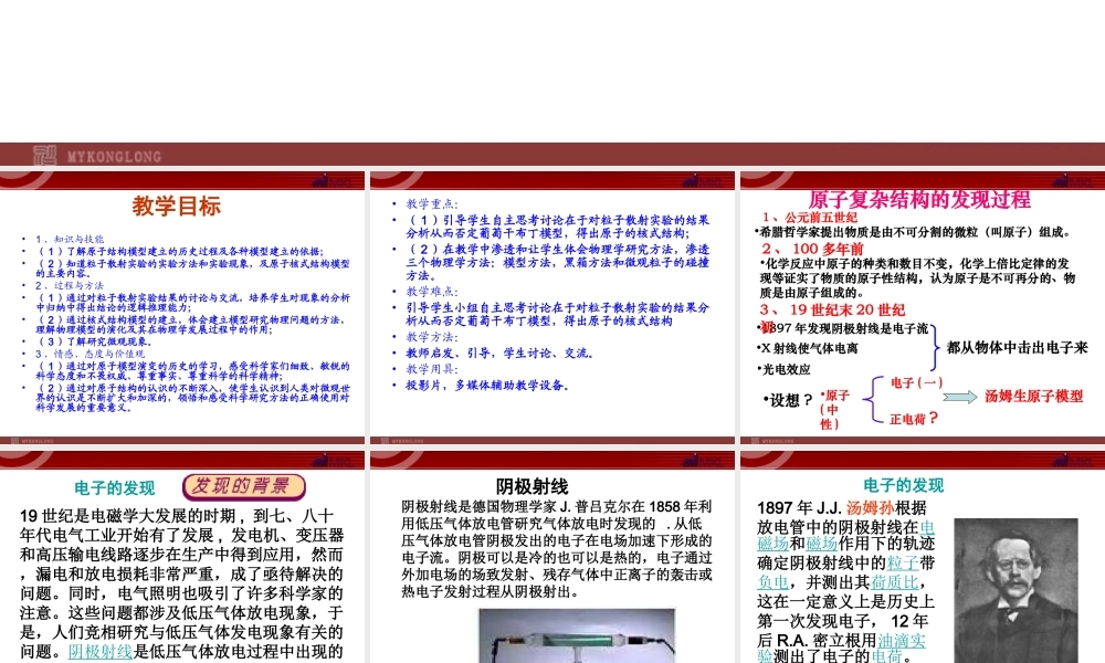 高中物理新课标版人教版选修3-5精品课件：18.2《原子的核式结构模型》.ppt