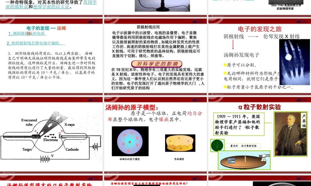 高中物理新课标版人教版选修3-5精品课件：18.2《原子的核式结构模型》.ppt