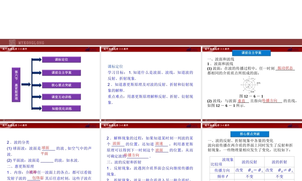 高中物理 第12章 第6节惠更斯原理课件 新人教版选修3-4.ppt