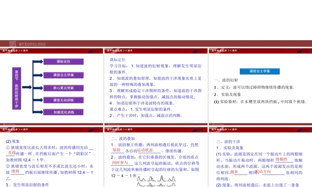 高中物理 第12章 第4节波的衍射和干涉课件 新人教版选修3-4.ppt