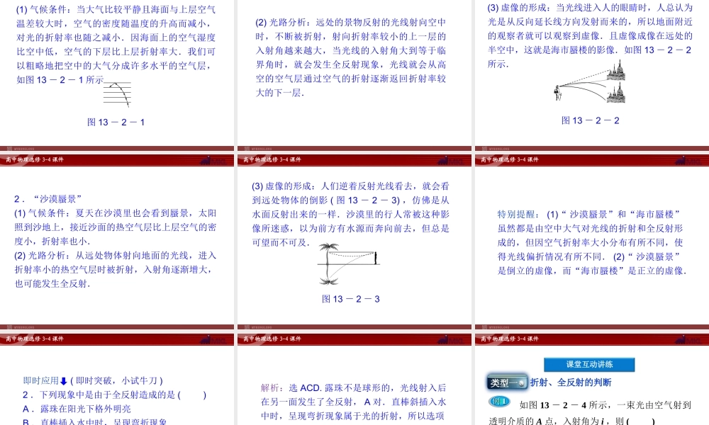 高中物理 第13章 第2节全反射课件 新人教版选修3-4.ppt