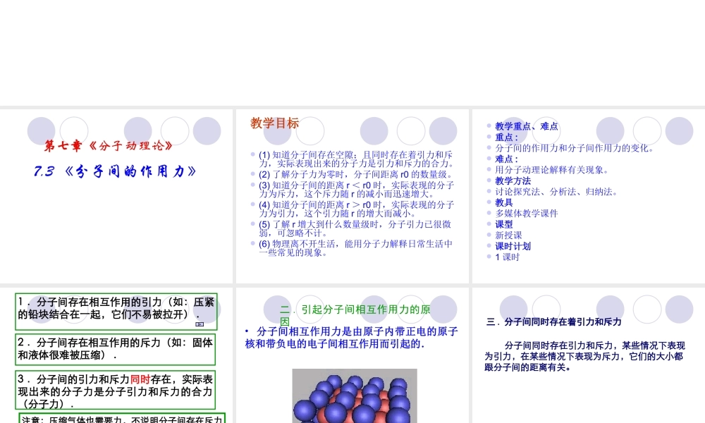 7.3 分子间的相互作用力 （人教版选修3-3）.ppt