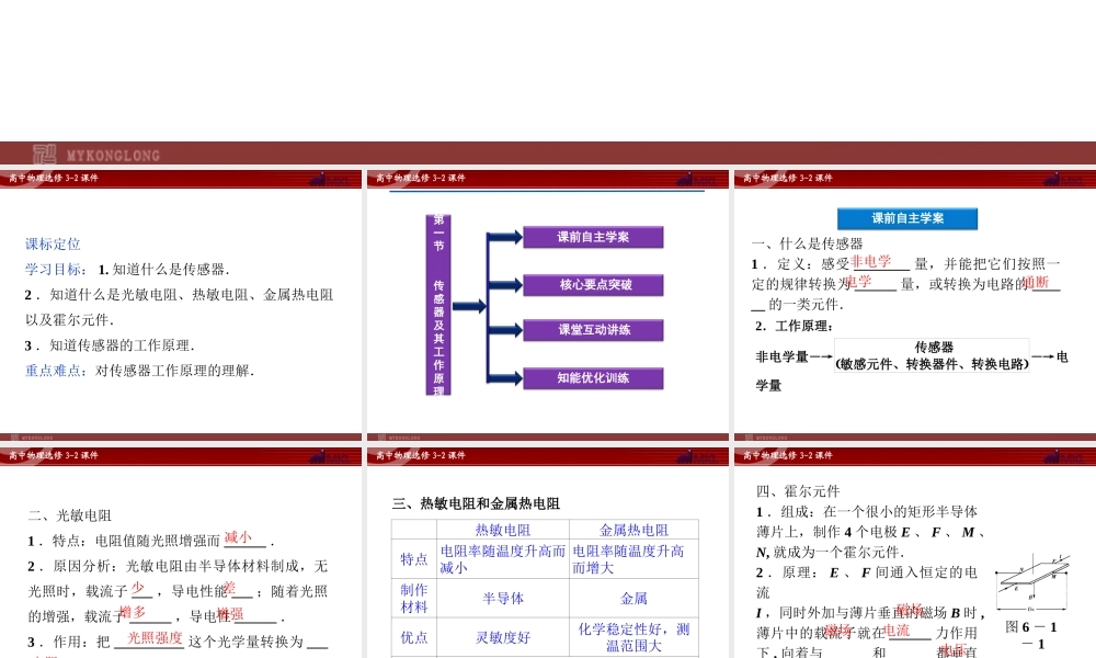 人教版物理选修3-2 第6章第1节 传感器及其工作原理.ppt