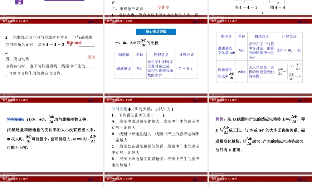 人教版物理选修3-2 第4章第4节 法拉第电磁感应定律.ppt