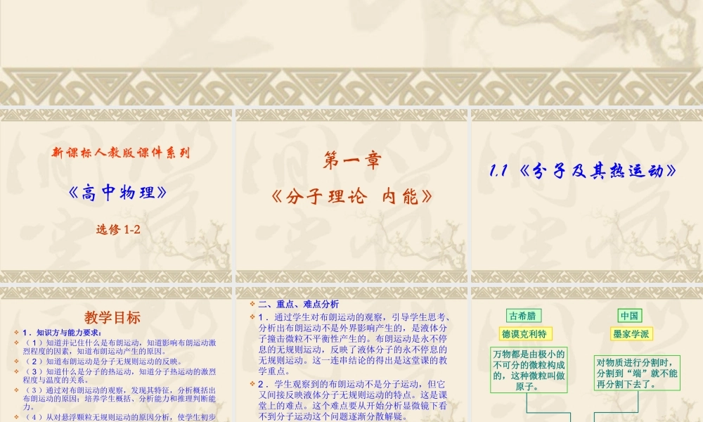 高中物理新课标版人教版选修1-2精品课件：1.0《分子理论 内能》PPT课件（共79页）.ppt