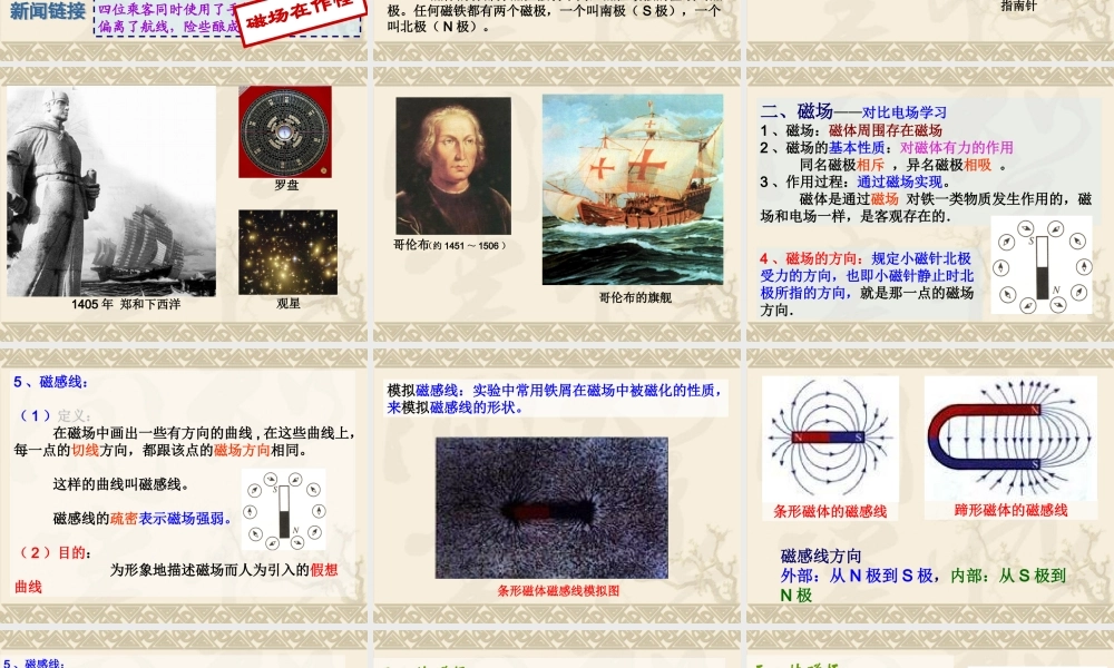 高中物理新课标版人教版选修1-1精品课件：2.1《指南针与远洋航海》PPT课件(新人教版选修1-1).ppt