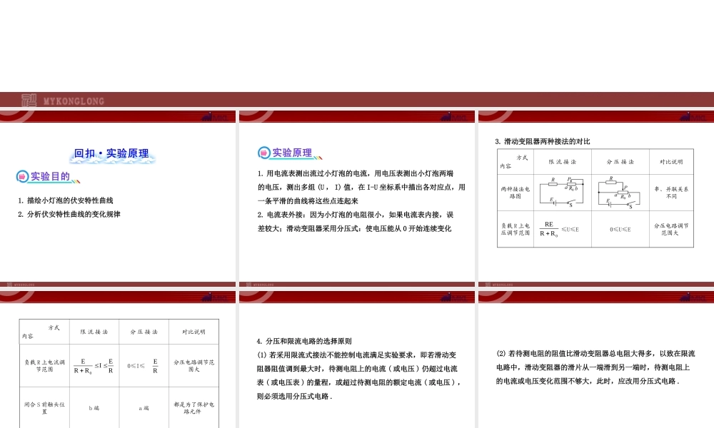 2013年人教版高中物理一轮复习课件：实验6 描绘小灯泡的伏安特性曲线.ppt