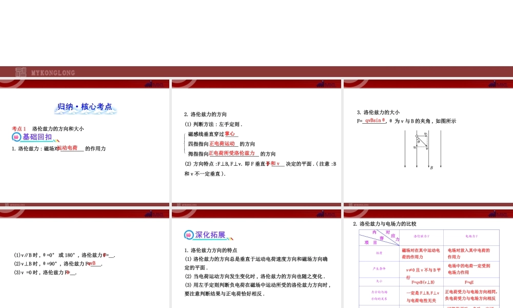 2013年人教版高中物理一轮复习课件：8.2磁场对运动电荷的作用.ppt