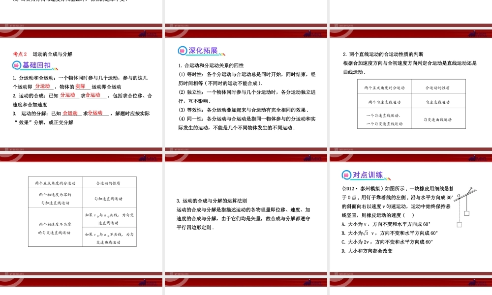 2013年人教版高中物理一轮复习课件：4.1曲线运动运动的合成与分解.ppt