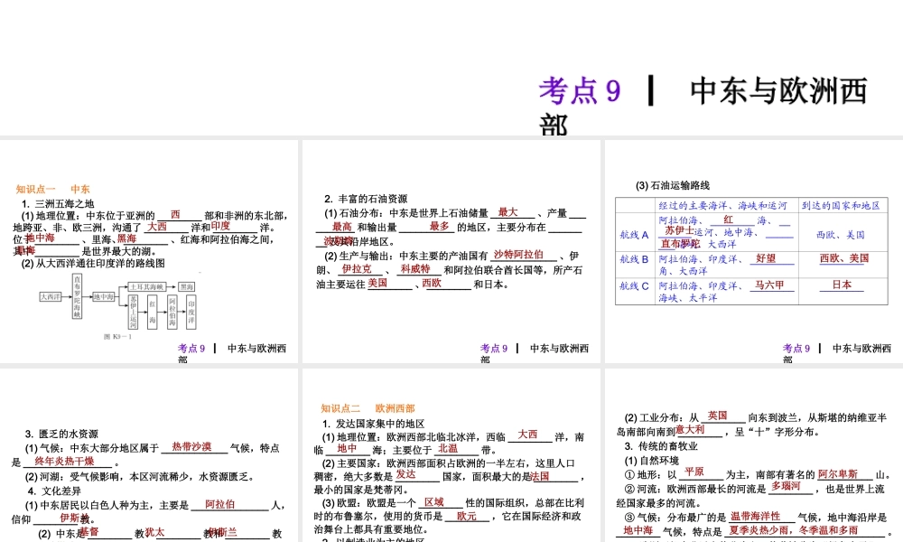【人教版】2013届中考地理总复习课件：考点9　中东与欧洲西部（8张ppt）.ppt