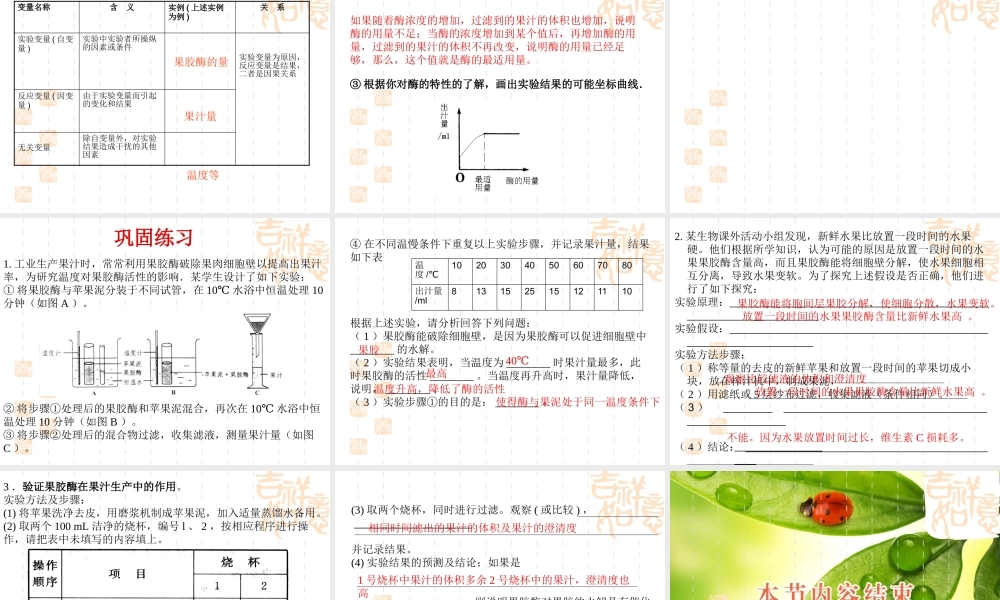高二生物浙科版选修1课件：2.4 果汁中的果胶和果胶酶 （数理化网）.pptx