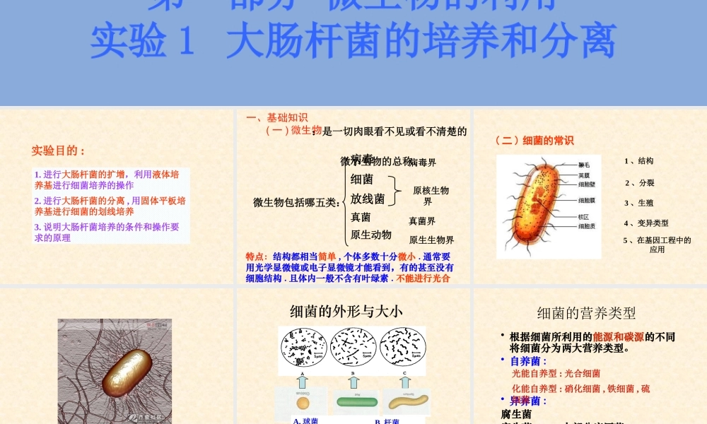 高二生物浙科版选修1课件：1.1 大肠杆菌的培养和分离 （数理化网）.pptx