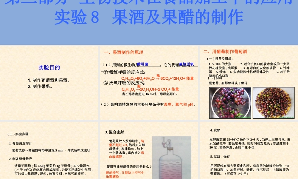 高二生物浙科版选修1课件：3.8 果酒及果醋的制作 （数理化网）.pptx