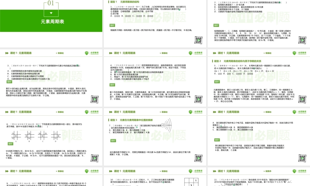 高中必刷题 化学必修2 RJ第一章第一节PPT.pptx