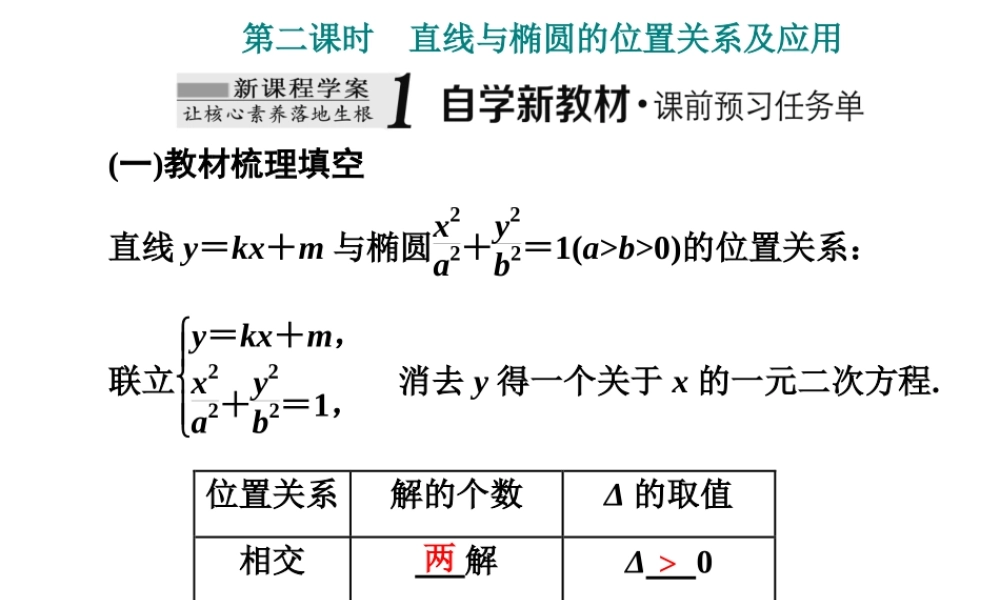3．1 3.1.2第二课时　直线与椭圆的位置关系及应用.ppt