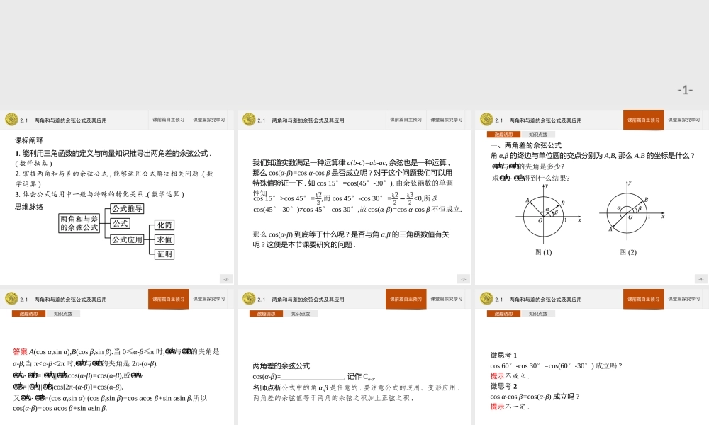 第四章　2.1　两角和与差的余弦公式及其应用.pptx