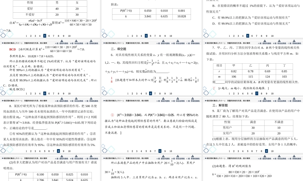 课后限时集训61 变量间的相关关系、统计案例.ppt