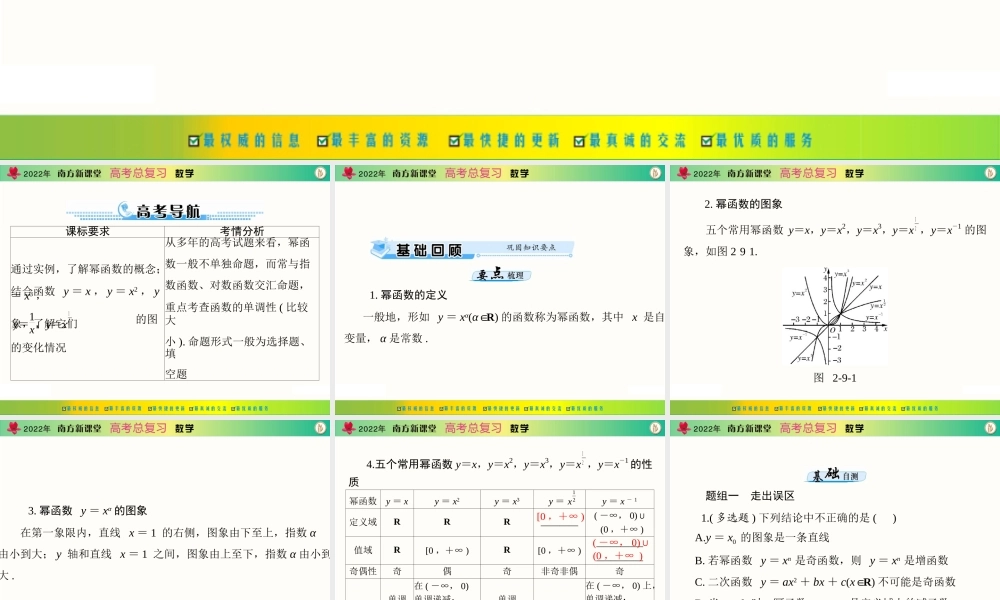 [原创]2022年《南方新课堂·高考总复习》数学 第二章 第9讲 幂函数[配套课件].ppt