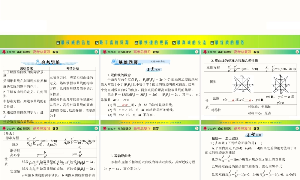 [原创]2022年《南方新课堂·高考总复习》数学 第七章 第6讲 双曲线[配套课件].ppt