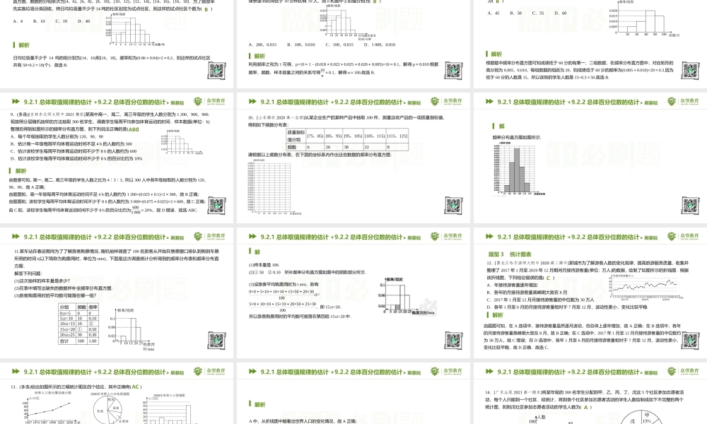 9.2.1 总体取值规律的估计+9.2.2 总体百分位数的估计 - 副本.pptx