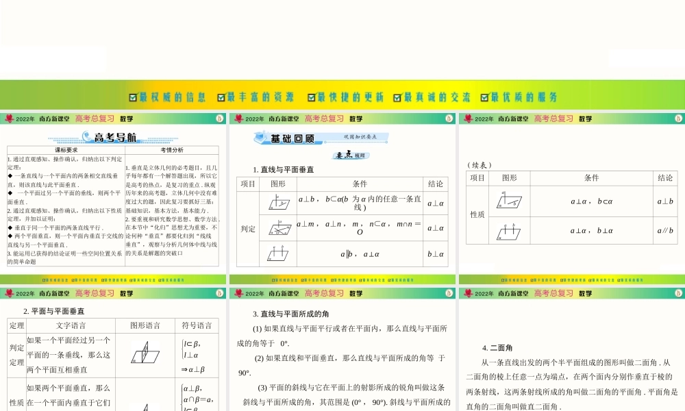 [原创]2022年《南方新课堂·高考总复习》数学 第八章 第5讲 直线、平面垂直的判定与性质[配套课件].ppt