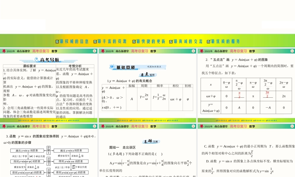 [原创]2022年《南方新课堂·高考总复习》数学 第三章 第6讲 函数 y＝Asin(ωx＋φ)的图象[配套课件].ppt