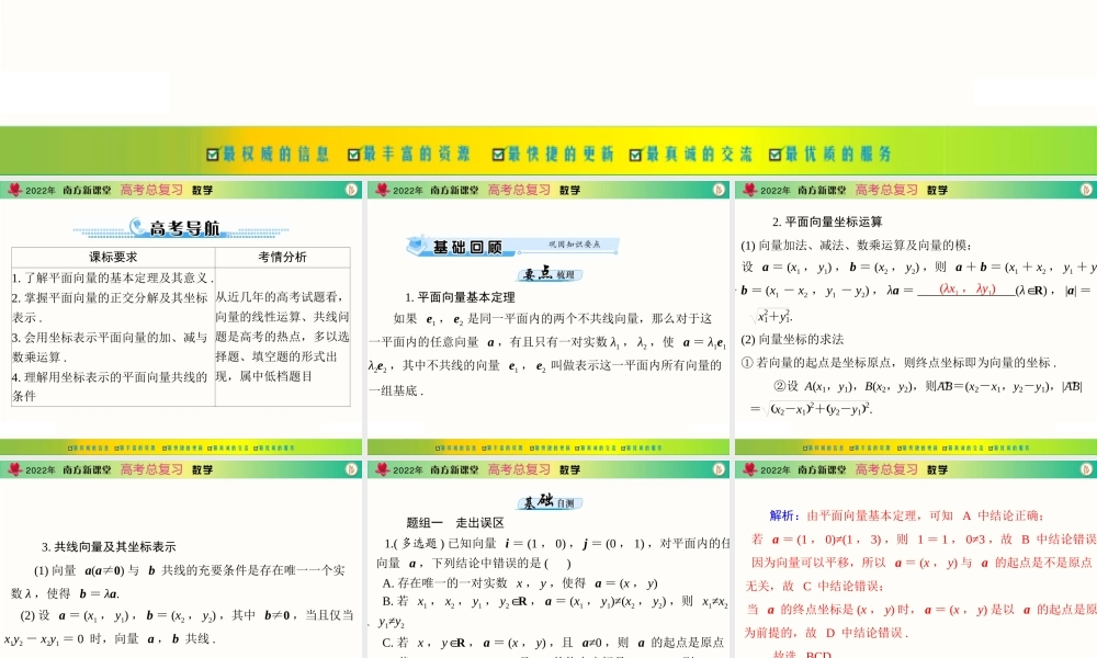 [原创]2022年《南方新课堂·高考总复习》数学 第四章 第2讲 平面向量基本定理及坐标表示[配套课件].ppt