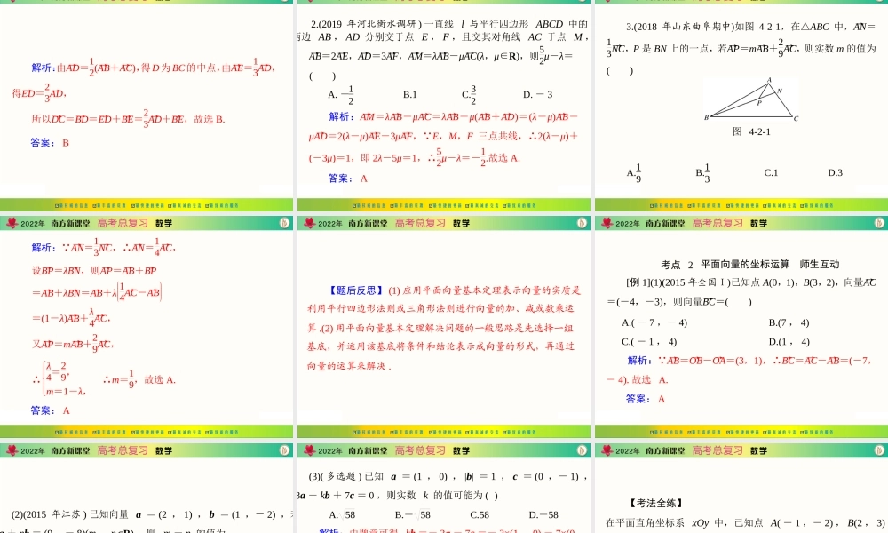 [原创]2022年《南方新课堂·高考总复习》数学 第四章 第2讲 平面向量基本定理及坐标表示[配套课件].ppt